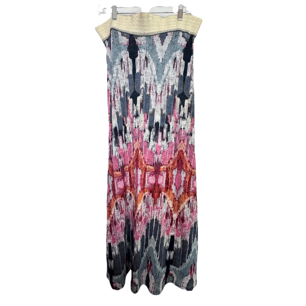Anthropologie Vanessa Virginia Boho Ikat Maxi Skirt Smocked Waist Size S Lined
